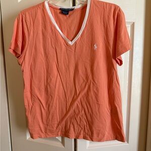 Ralph Lauren Coral V-Neck Tee with White Trim